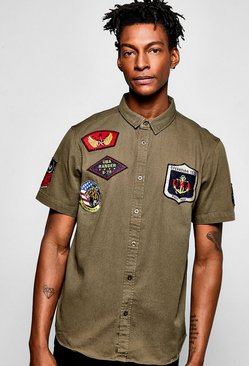 Short Sleeved Badged Military Shirt