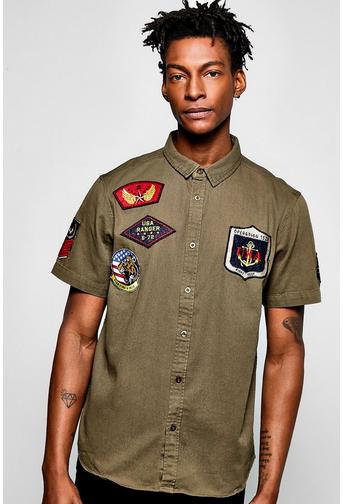 Short Sleeved Badged Military Shirt