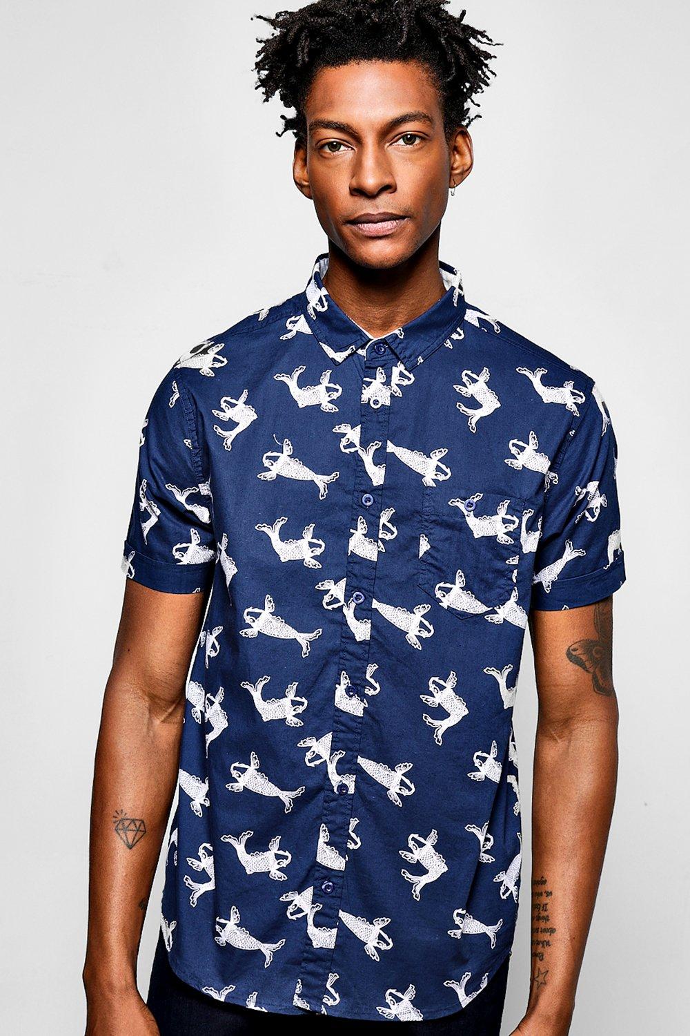Short Sleeve Koi Print Shirt