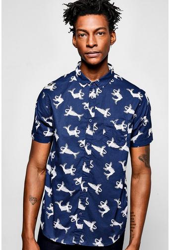 Short Sleeve Koi Print Shirt
