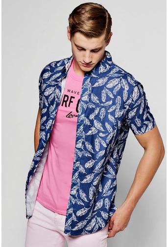 Short Sleeve Leaf Print Shirt