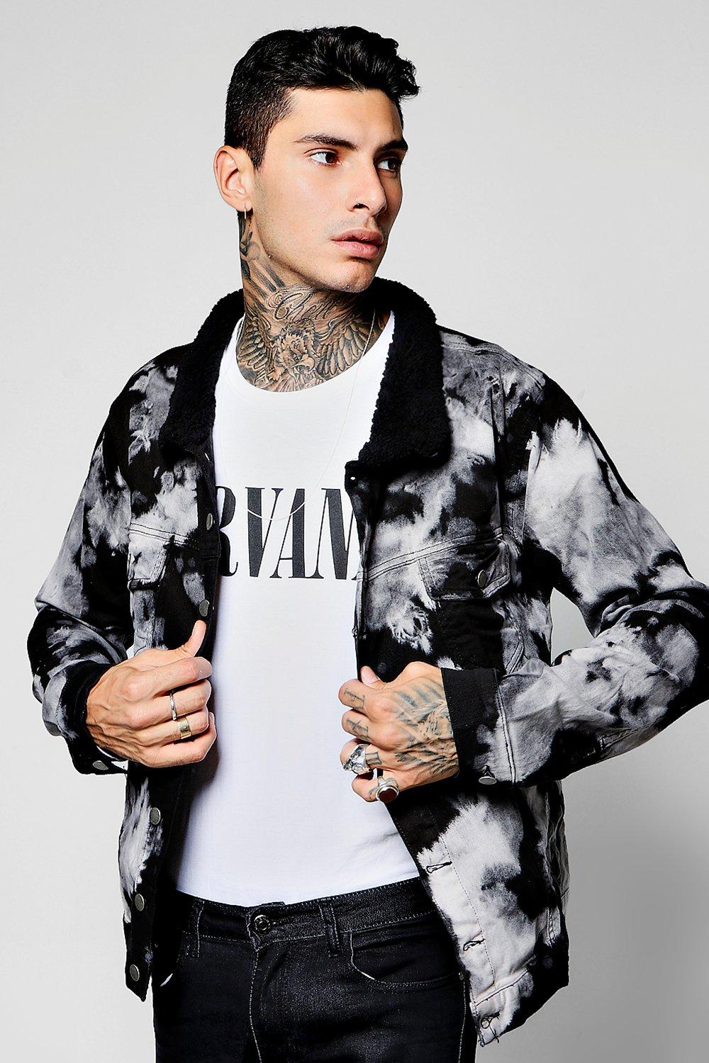 Heavily Bleached Denim Jacket with Borg Collar