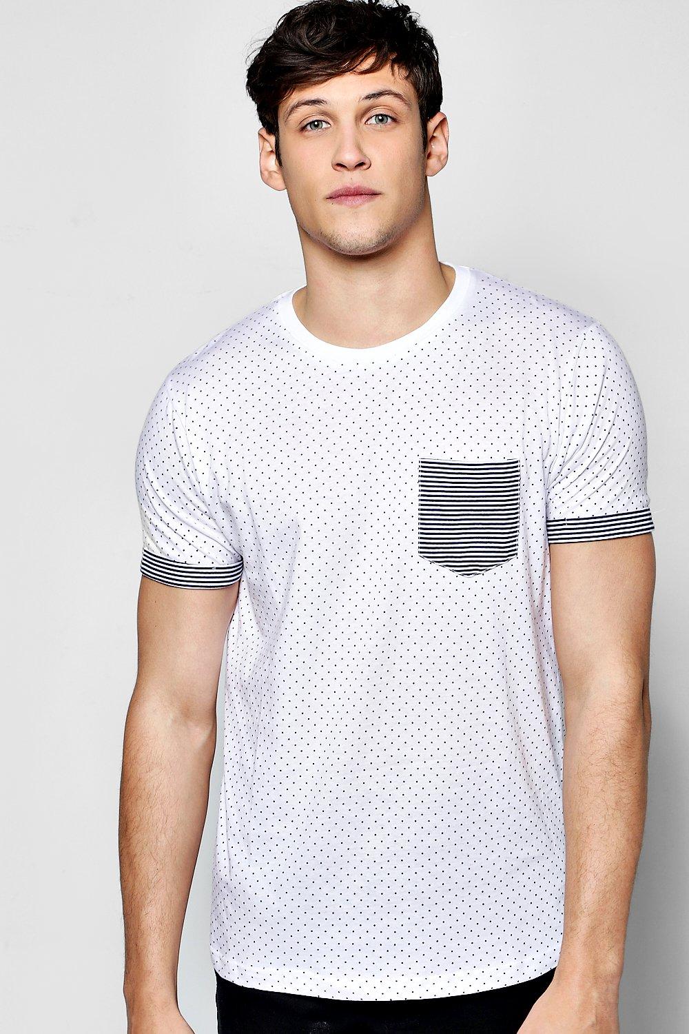Spot Print T Shirt With Stripe Turn Ups
