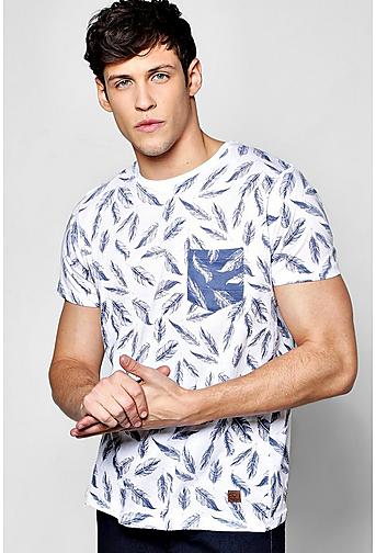 All Over Feather Print T Shirt