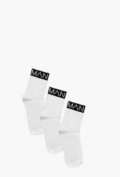 3 Pack MAN Branded Sport Socks With Black Band