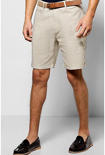 Cotton Linen Shorts With Woven Belt