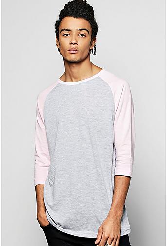 Contrast Raglan T Shirt With 3/4 Sleeves