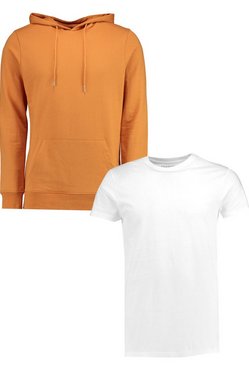 2 Pack Over The Head Hoodie And Longline T Shirt