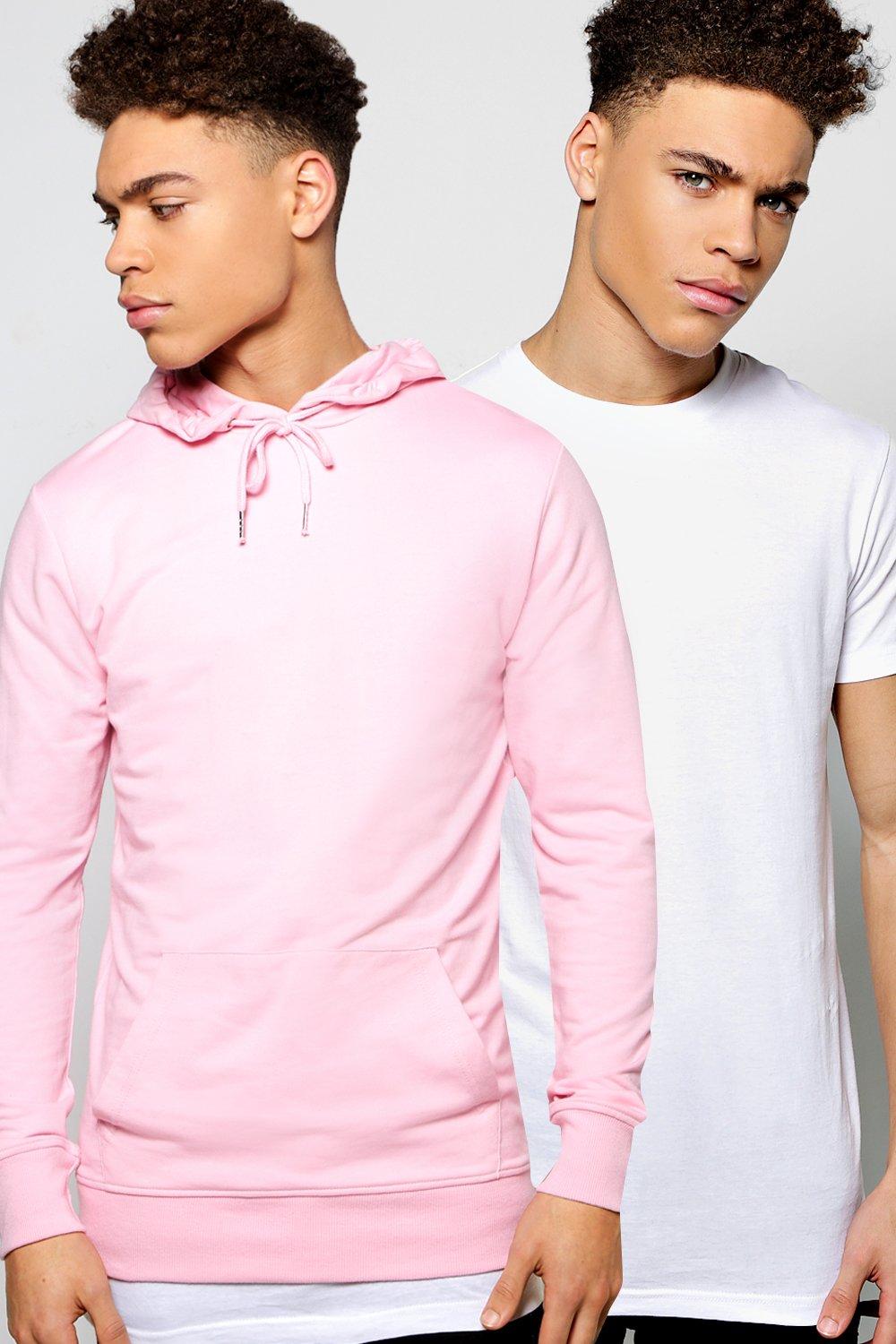 2 Pack Longline T Shirt & Over The Head Hoodie
