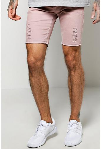 Skinny Stretch Biker Shorts With Rips
