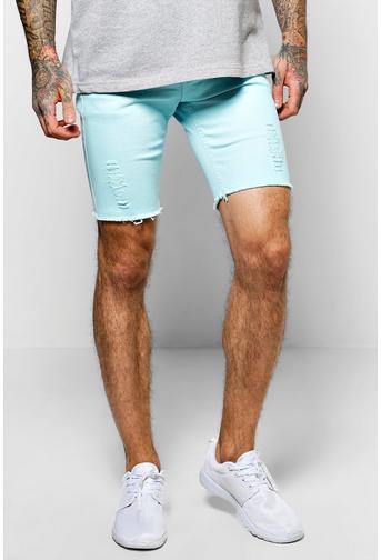 Skinny Stretch Biker Shorts With Rips