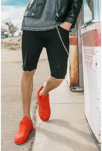 Skinny Stretch Denim Shorts With Raw Hem