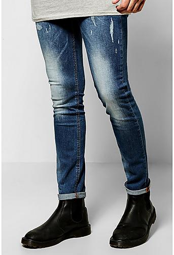 Slim Fit Mid Wash Distressed Detail Jeans