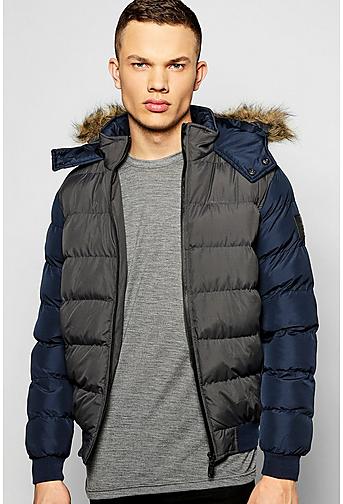 Faux Fur Hooded Quilted Jacket