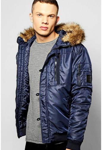 Multi Zip Faux Fur Hooded Parka