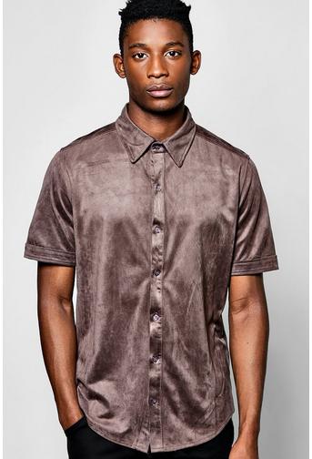 Short Sleeve Faux Suede Shirt