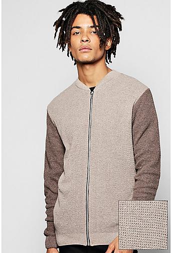 Contrast Zip Through Knitted Bomber