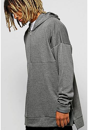 Oversized Boxy Hoodie With Zip Placket