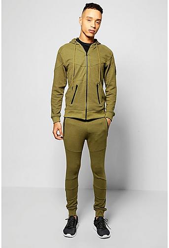 Skinny Fit Ribbed Panel Tracksuit