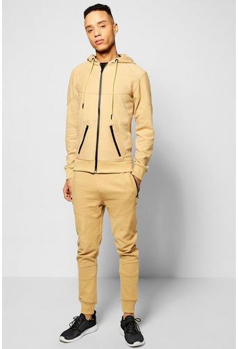 Skinny Fit Ribbed Panel Tracksuit