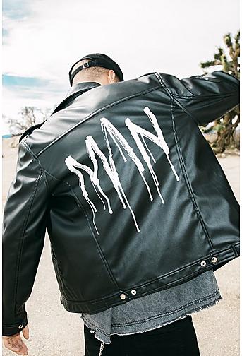 PU Biker Jacket With MAN Back Print