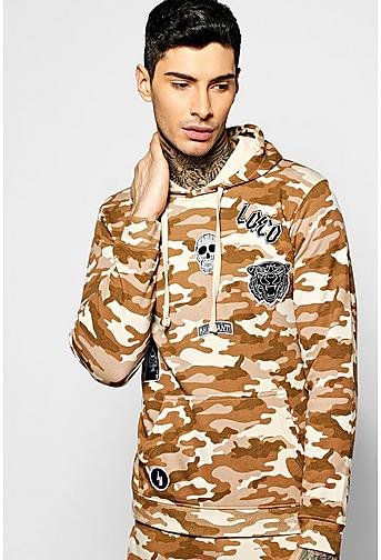 Over The Head Camo Hoodie With Badges