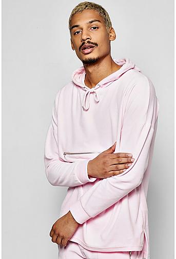 Oversized Velour Hoodie With Zip Detail