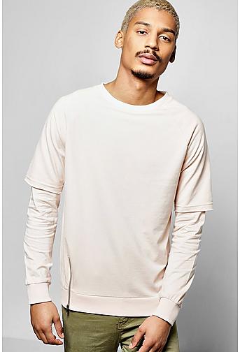 Raglan Sweatshirt With Faux Layer Sleeve