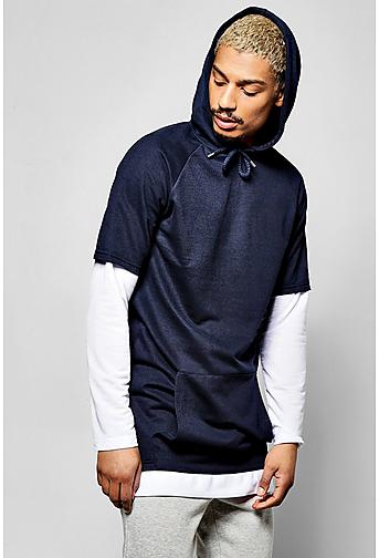 Faux Layer Longline Hoodie With Zips