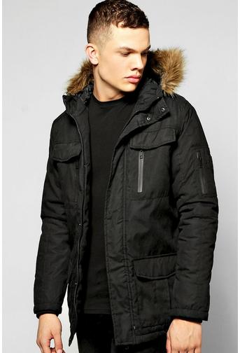 Faux Fur Hooded Parka With MA1 Sleeve