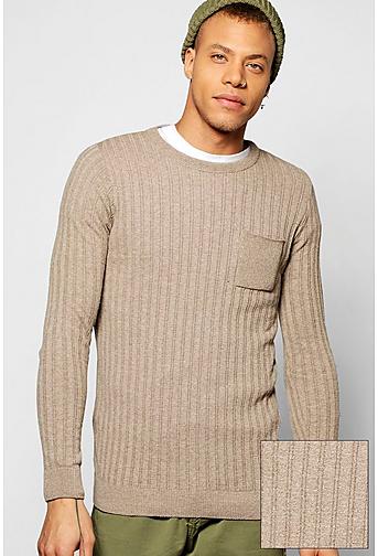 Knitted Crew Neck Jumper with Patch Pocket