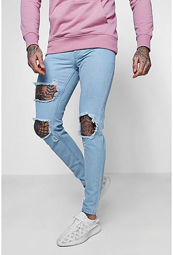 Skinny Fit Rigid Jeans With Open Rips