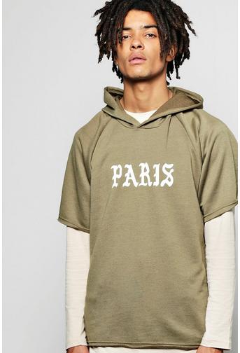 Short Sleeve Boxy Hoodie With Paris Prints