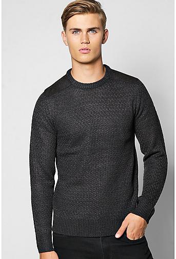 Weave Stitch Crew Jumper With Patches