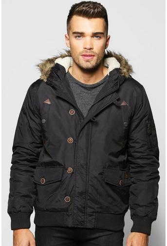 Faux Fur Hooded Parka Bomber