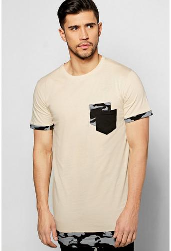 Longline Camo Print T Shirt