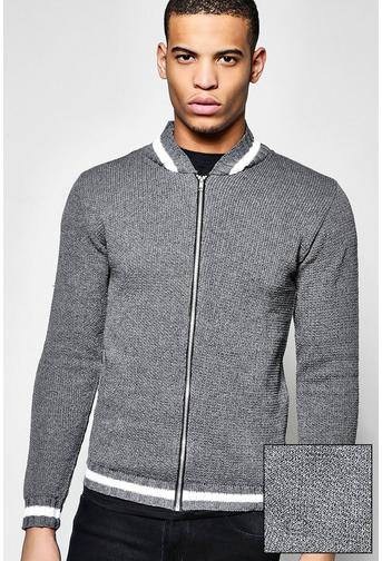 Knitted Bomber Jacket With Varsity Rib