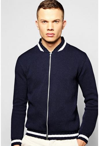 Knitted Bomber Jacket With Varsity Rib