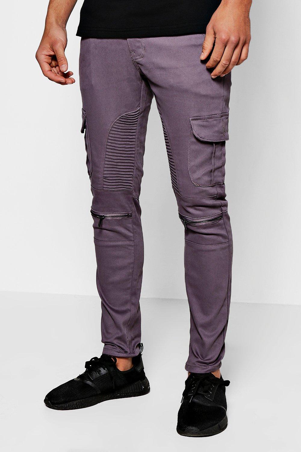 Skinny Fit Cargo Biker Jeans With Zips