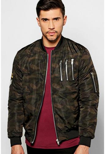 Camo Multi Zip MA1 Bomber With Badges