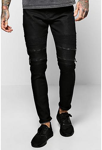 Super Skinny Biker Jeans With Zipped Knees