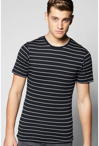 Navy Stripe Muscle Fit T Shirt