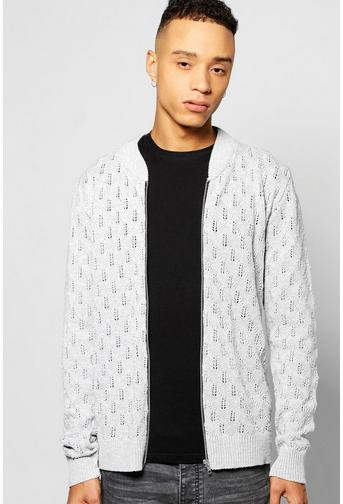 Textured Knitted Bomber Full Zip