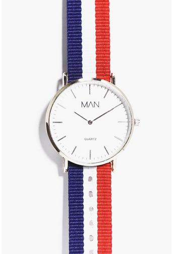 Classic Watch With Striped Grosgrain Strap