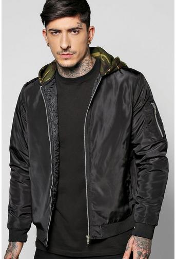 Quilted MA1 Bomber With Camo Jersey Hood