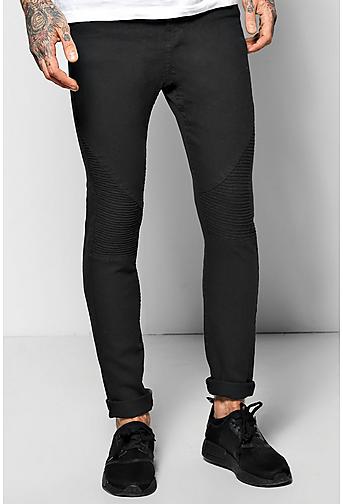 Skinny Fit Stretch Jeans With Heavy Biker Detail