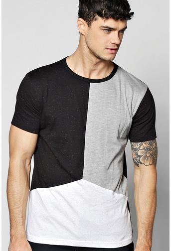Long Line Step Hem Nepp Splice T-Shirt