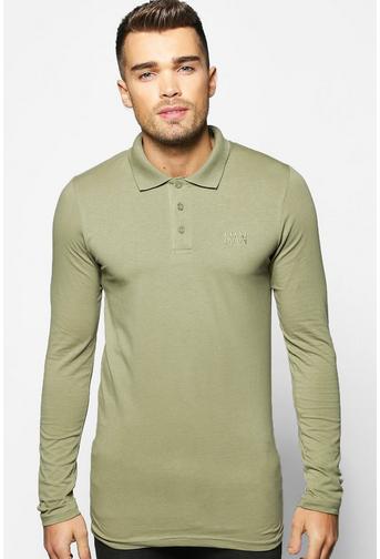 Long Sleeve Muscle Fit Polo With Logo