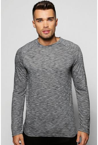 Long Sleeve Slub T-Shirt With Curved Hem