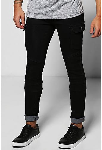 Skinny Fit Biker Jeans With Cargo Detailing